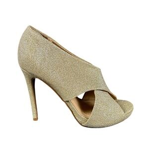 Chinese Laundry Womens Gold Glitter Peep Toe Crossover Stiletto Heels